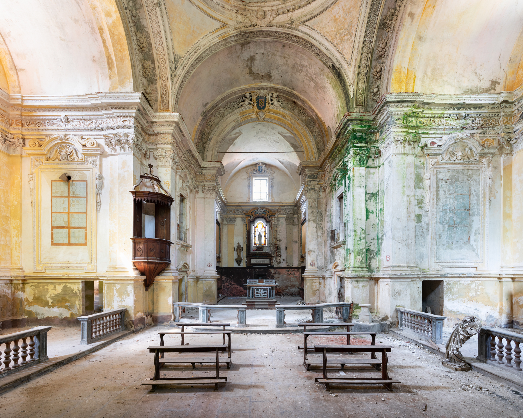 Abandoned church with stunning architecture inside an old medical complex in Italy