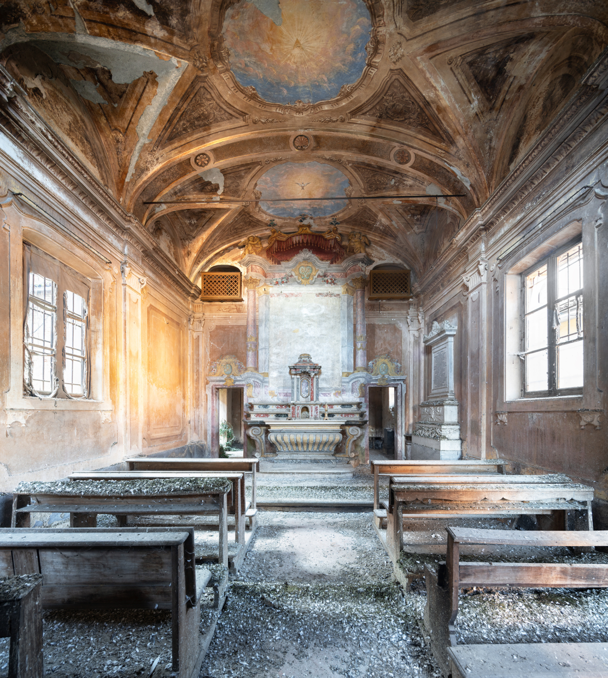 Abandoned church inside an old palace in Italy